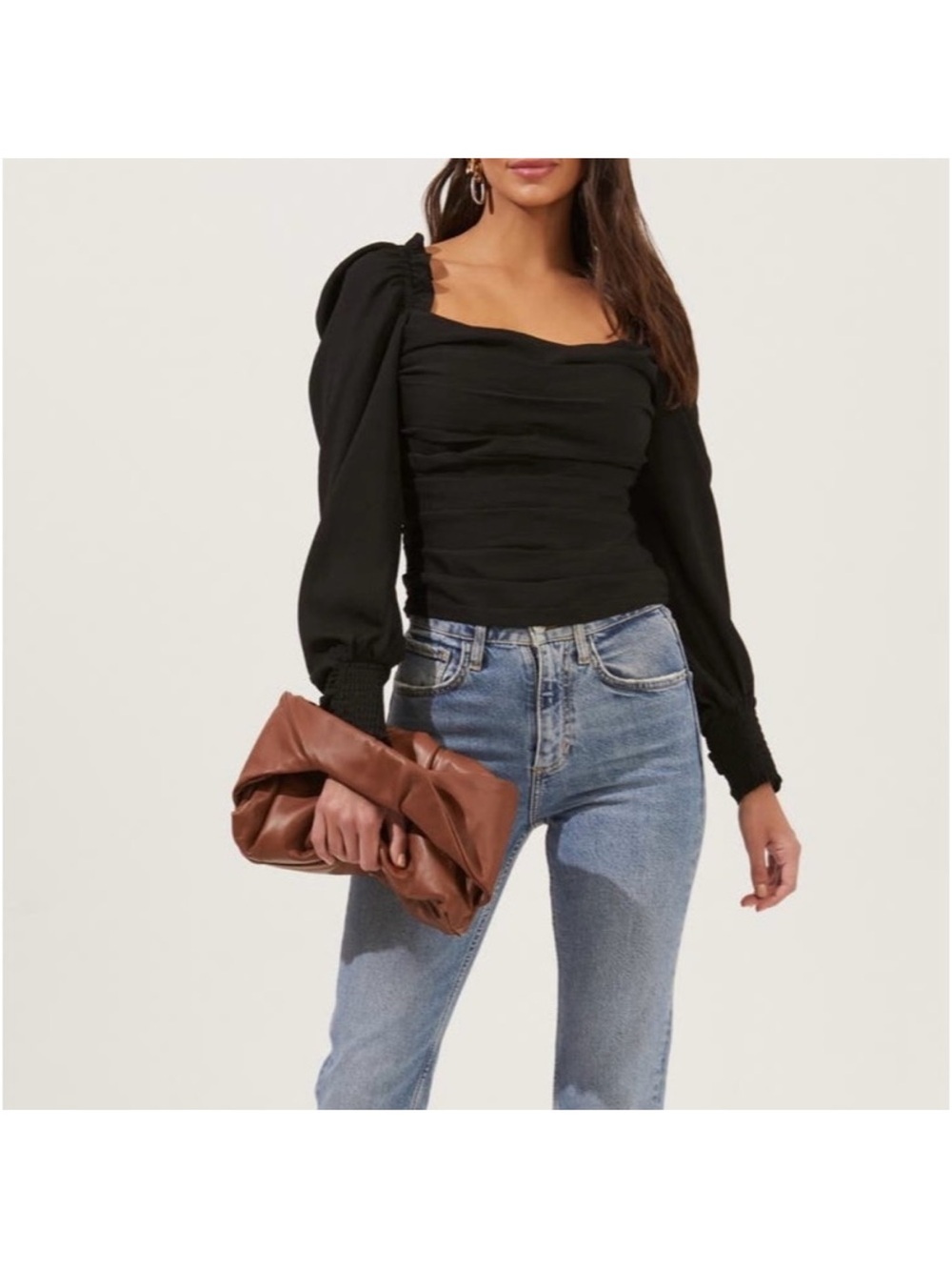 ASTR THE LABEL Puff Sleeve Square Neck Top Black Size Small